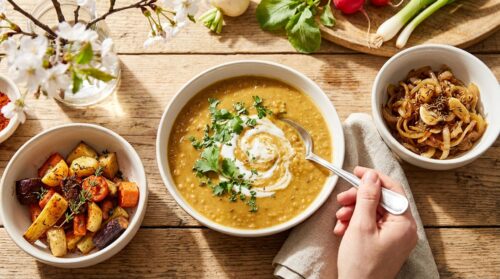 Drei Komponenten für eine samtige vegane Linsensuppe mit intensivem Aroma