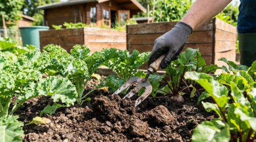 Traditionelle Gartenmethoden: Durch das Lockern rund um das Gemüse bleibt Feuchtigkeit langanhaltend im Erdreich